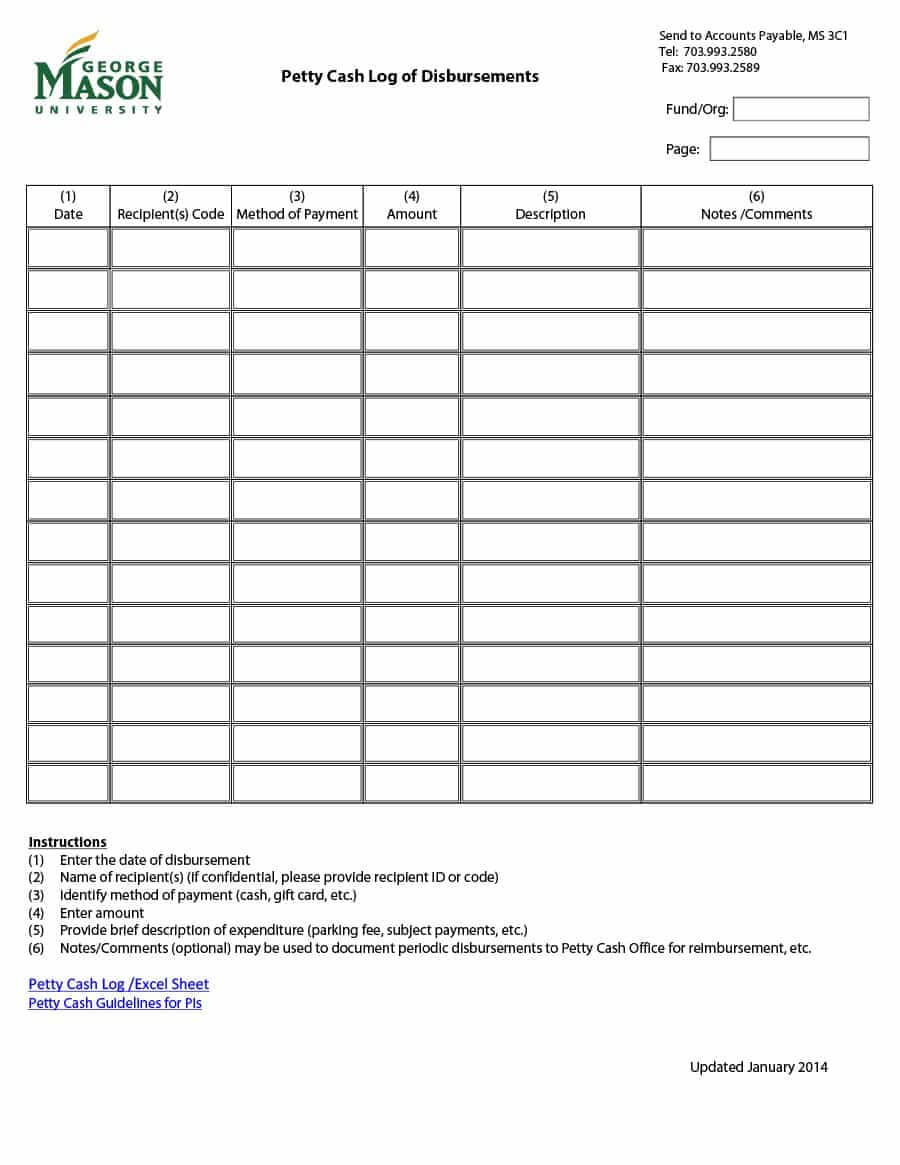 40 Petty Cash Log Templates &amp; Forms [Excel, Pdf, Word] ᐅ Pertaining To within Amazing Gift Certificate Log Template