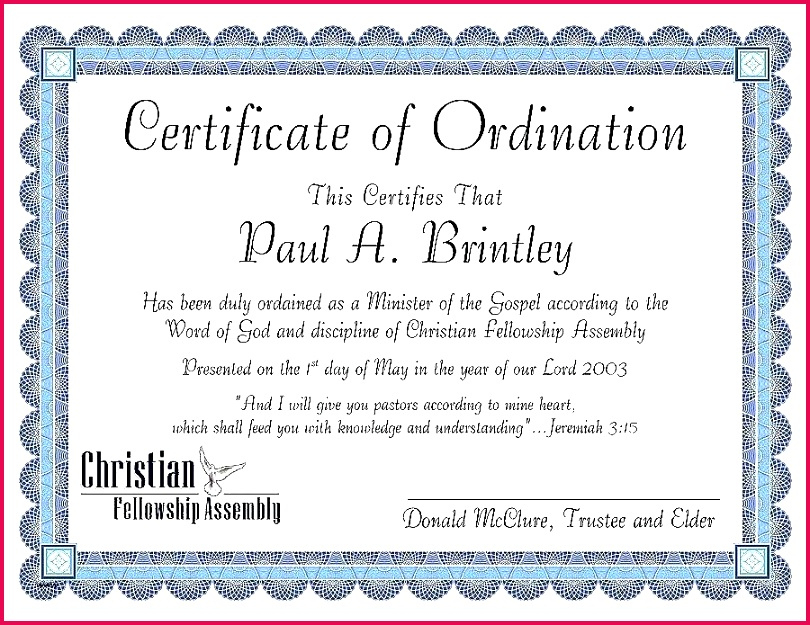 5 Free Certificate Of Ordination Templates 53577 | Fabtemplatez inside Free Free Ordination Certificate Template