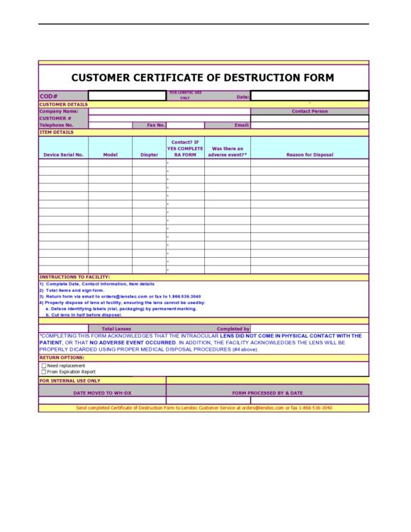 52 Useful Certificates Of Destruction (&amp; Examples) - Printabletemplates in Free Certificate Of Destruction Template