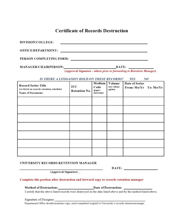52 Useful Certificates Of Destruction (&amp; Examples) - Printabletemplates inside Awesome Certificate Of Disposal Template