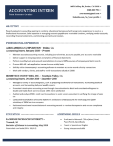 accounting internship resume templates