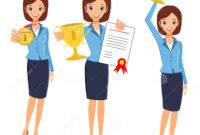 Business Woman Winner Set. Cheerful Lady Holding Prize And Certificate pertaining to Simple Art Award Certificate Free Download 7 Concepts