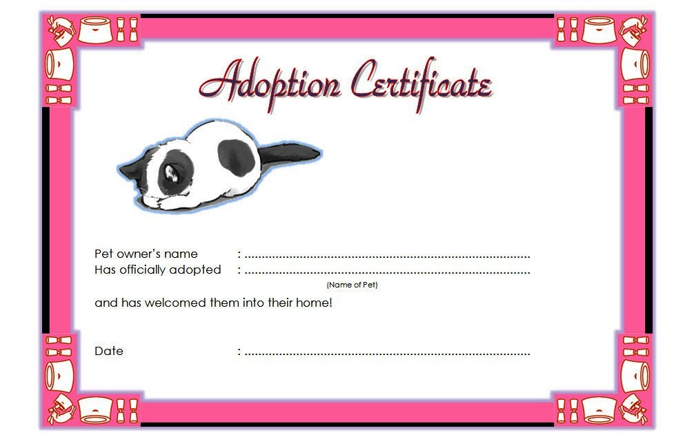 Cat Adoption Certificate Templates Free [9+ Update Designs 2019] regarding Amazing Pet Adoption Certificate Template