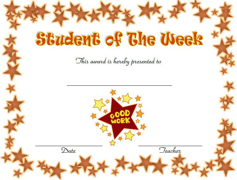 Certificate For Student Of The Week [10 Free Templates] Throughout Star intended for Simple Star Student Certificate Templates