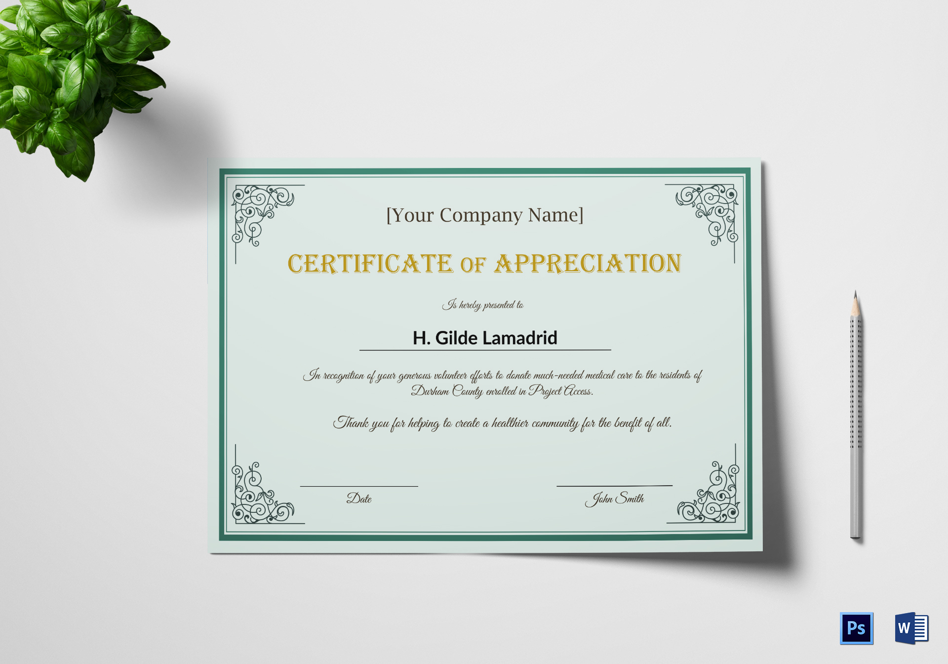 Company Employee Appreciation Certificate Design Template In Psd, Word pertaining to Certificate Of Recognition Template Word
