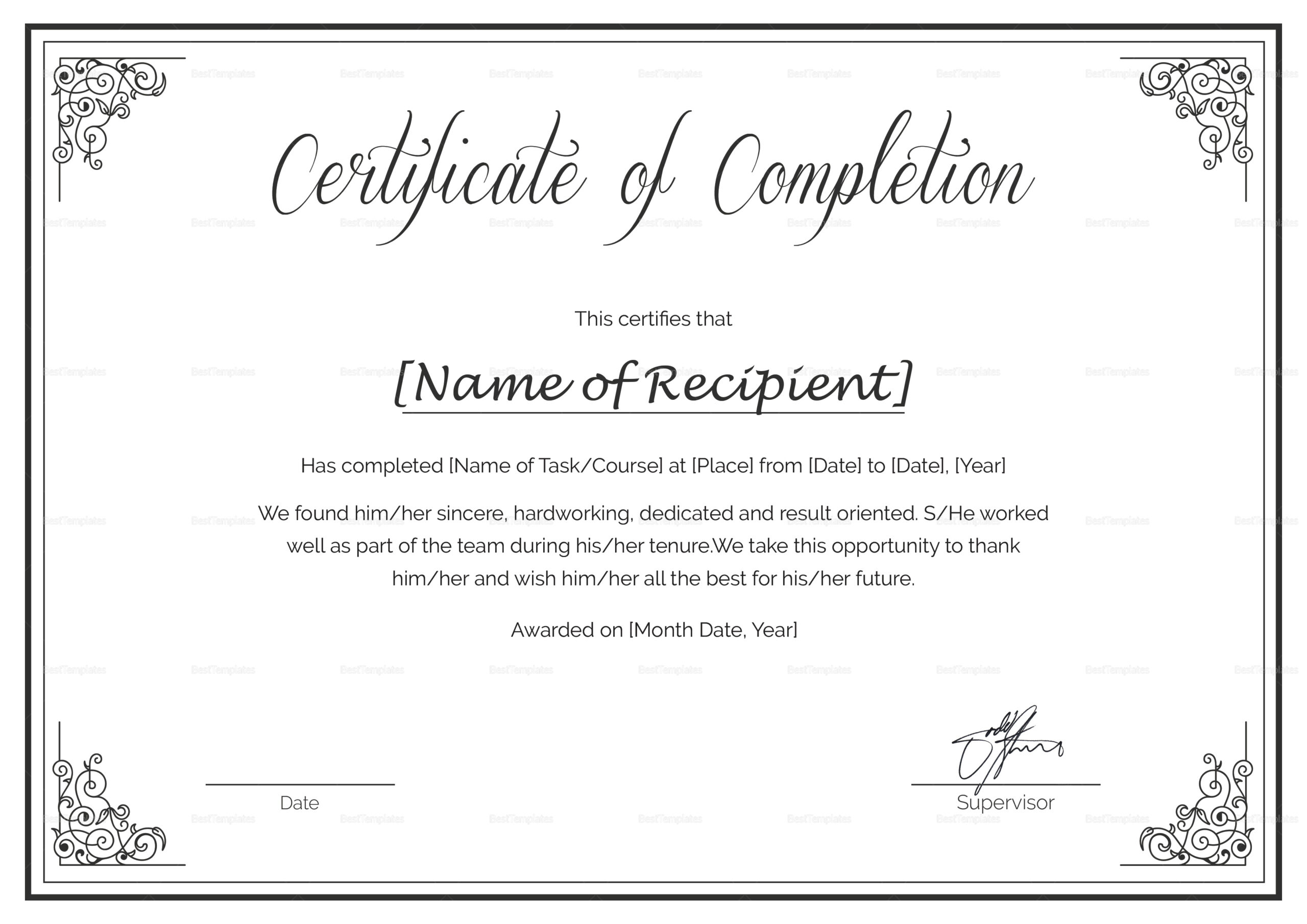 Custom-Made Course Completion Certificate Design Template In Psd, Word with Certificate Of Completion Free Template Word