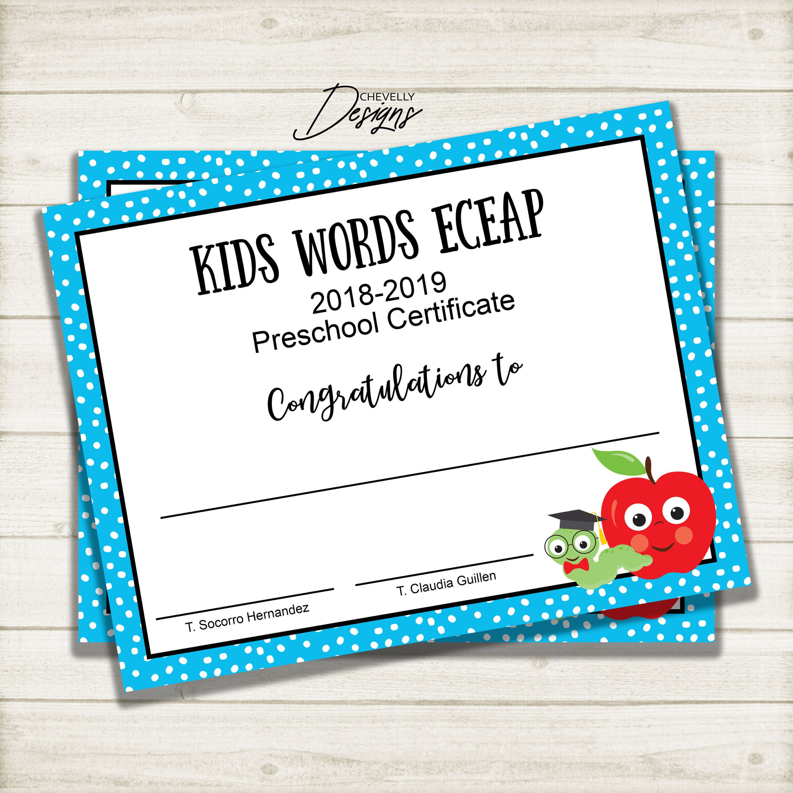 Digital File - Personalized Preschool Graduation Certificate intended for Physical Education Certificate 8 Template Designs