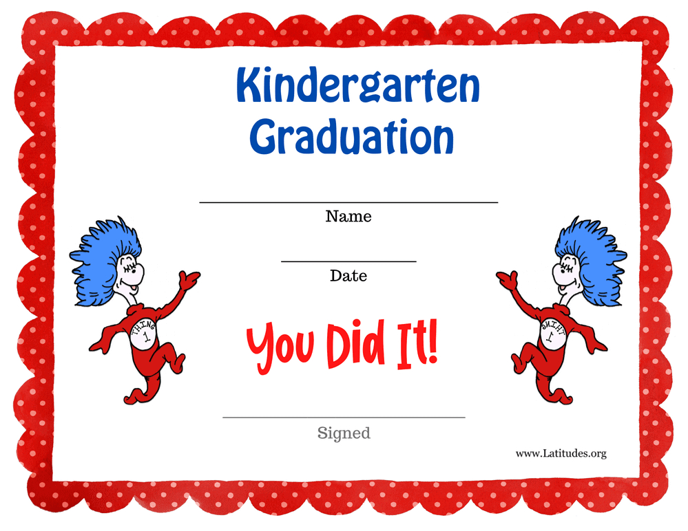 Dr Seuss Kindergarten Graduation Certificate (Fillable) - Acn Latitudes throughout Fantastic Kindergarten Graduation Certificate Printable