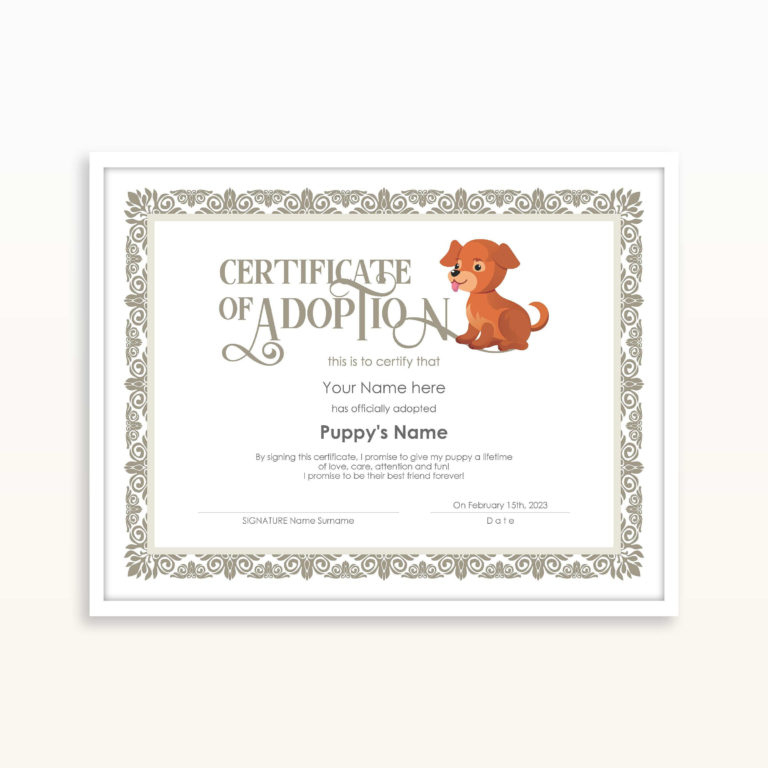 Editable Certificate Of Adoption Dog Template Printable With Regard To in Amazing Pet Adoption Certificate Template