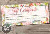 Floral Hair Salon Printable Gift Certificate Template Spring | Etsy in Salon Gift Certificate Template