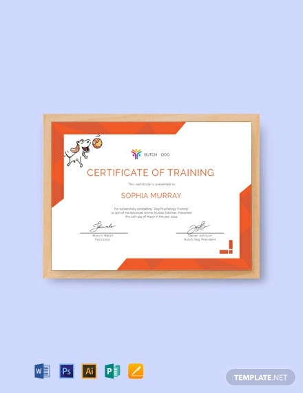 Free Dog Training Certificate Template - Word | Psd | Indesign | Apple inside Amazing Dog Obedience Certificate Template