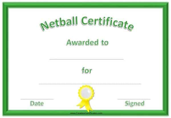 Free Netball Certificates within Netball Certificate