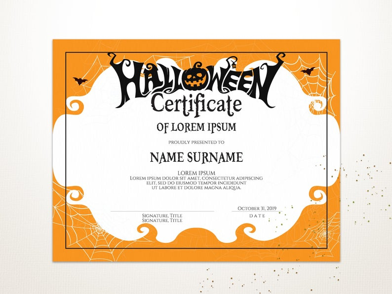 Halloween Blank Certificate Template Editable Printable | Etsy regarding Amazing Halloween Costume Certificate