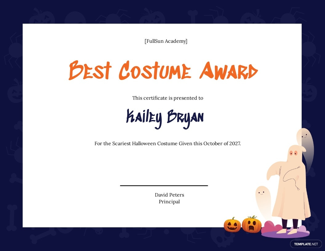 Halloween Costume Award Certificate Template [Free Pdf] - Psd | Illustrator in Amazing Halloween Costume Certificate