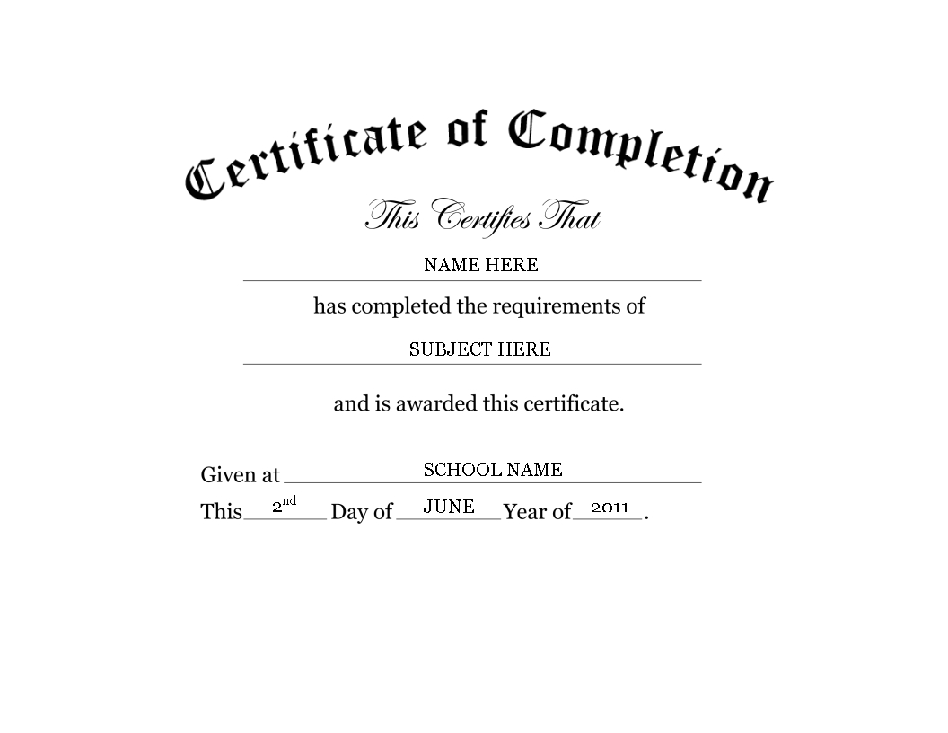 Kindergarten Preschool Certificate Of Completion Word | Templates At pertaining to New Certificate Of Completion Free Template Word