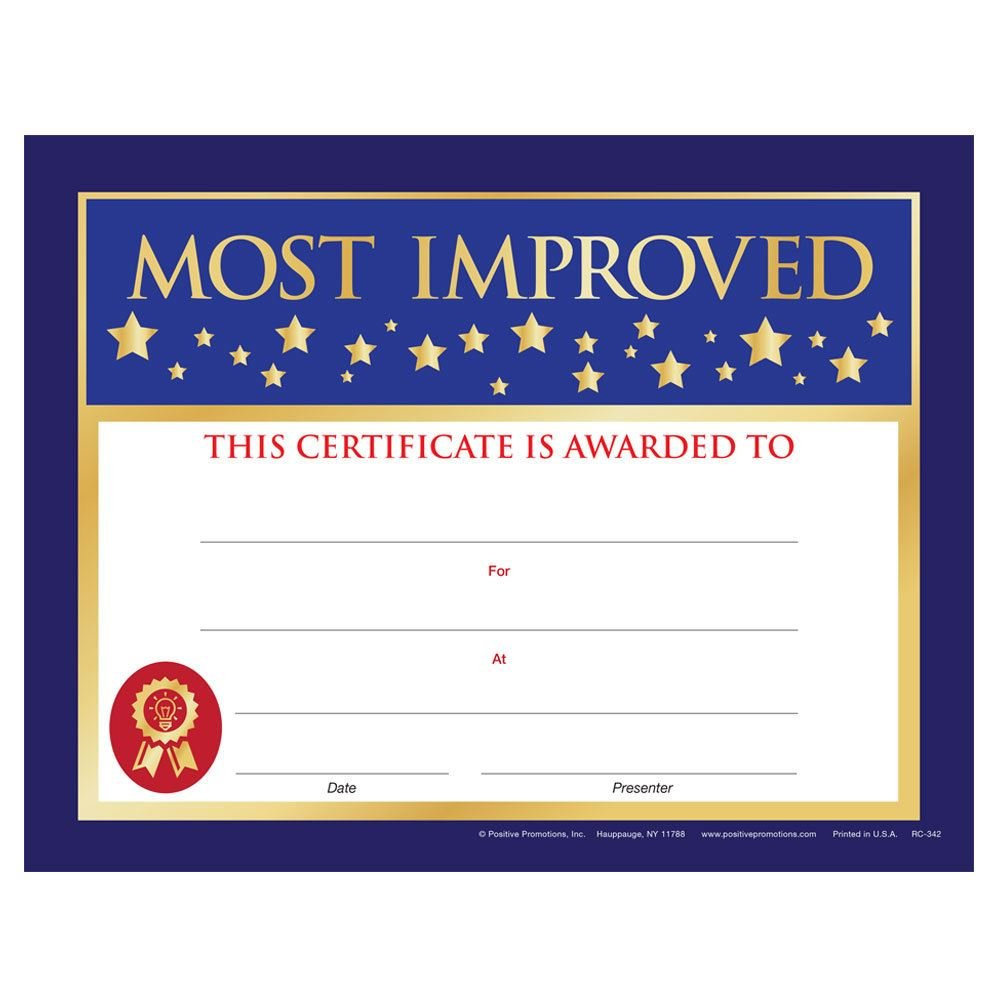 Most Improved Certificate | Positive Promotions pertaining to Free Physical Education Certificate 8 Template Designs