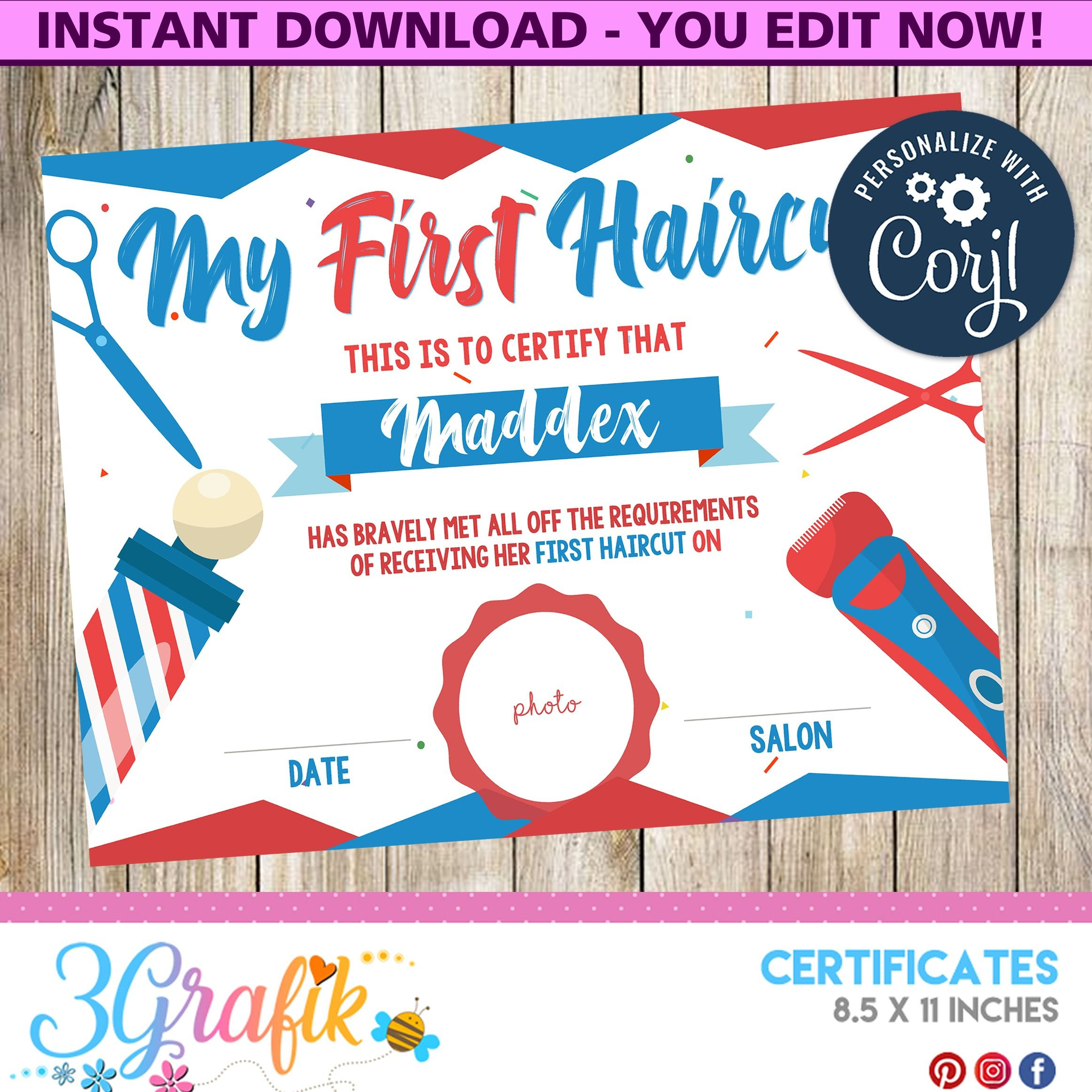 My First Haircut Certificate: Party Supplies En 2020 | Barberia regarding New First Haircut Certificate