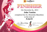 My First Marathon: Honolulu 2013 | Johnvantine throughout Free 5K Race Certificate Template