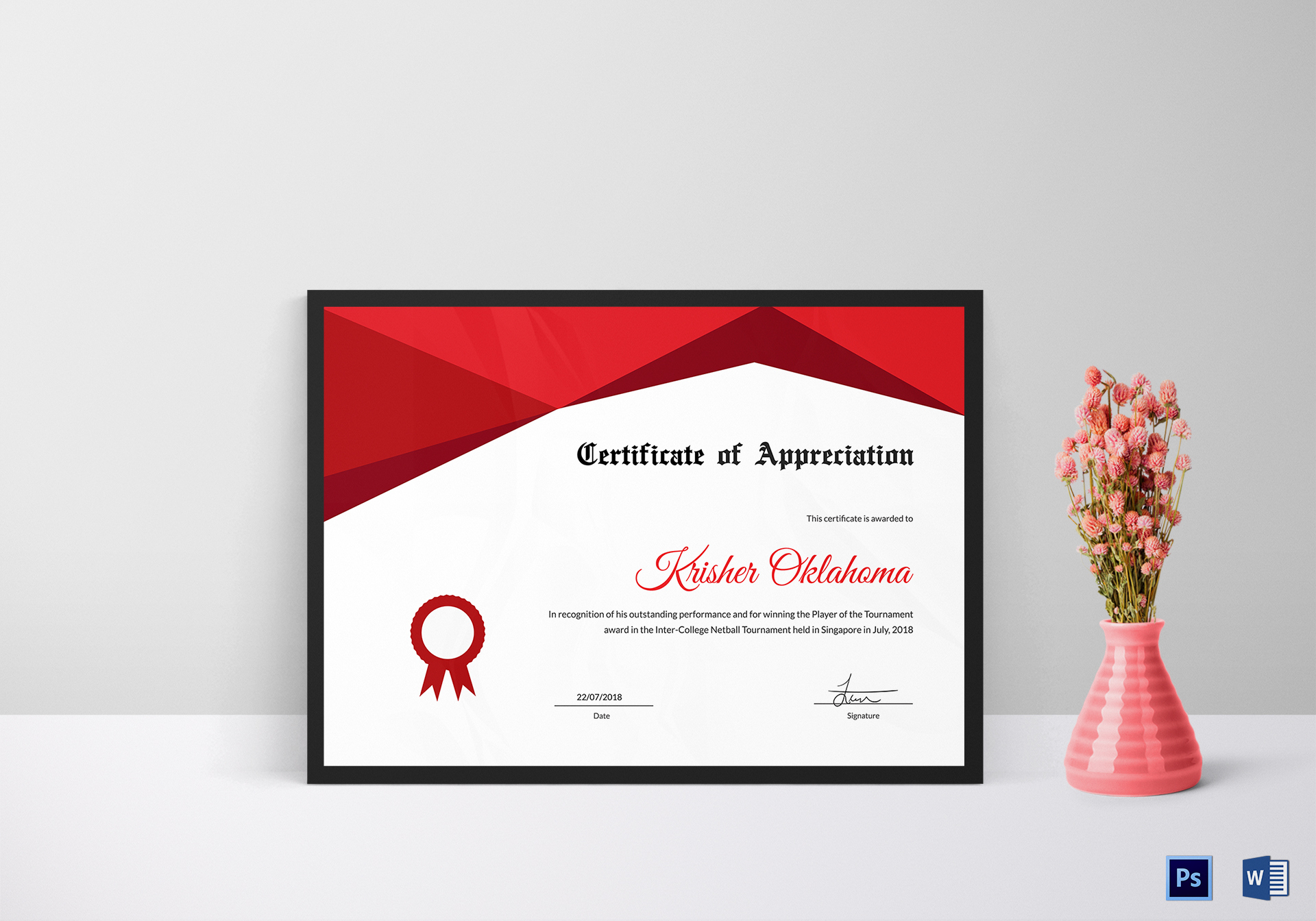Netball Appreciation Certificate Design Template In Psd, Word intended for Fantastic Netball Certificate