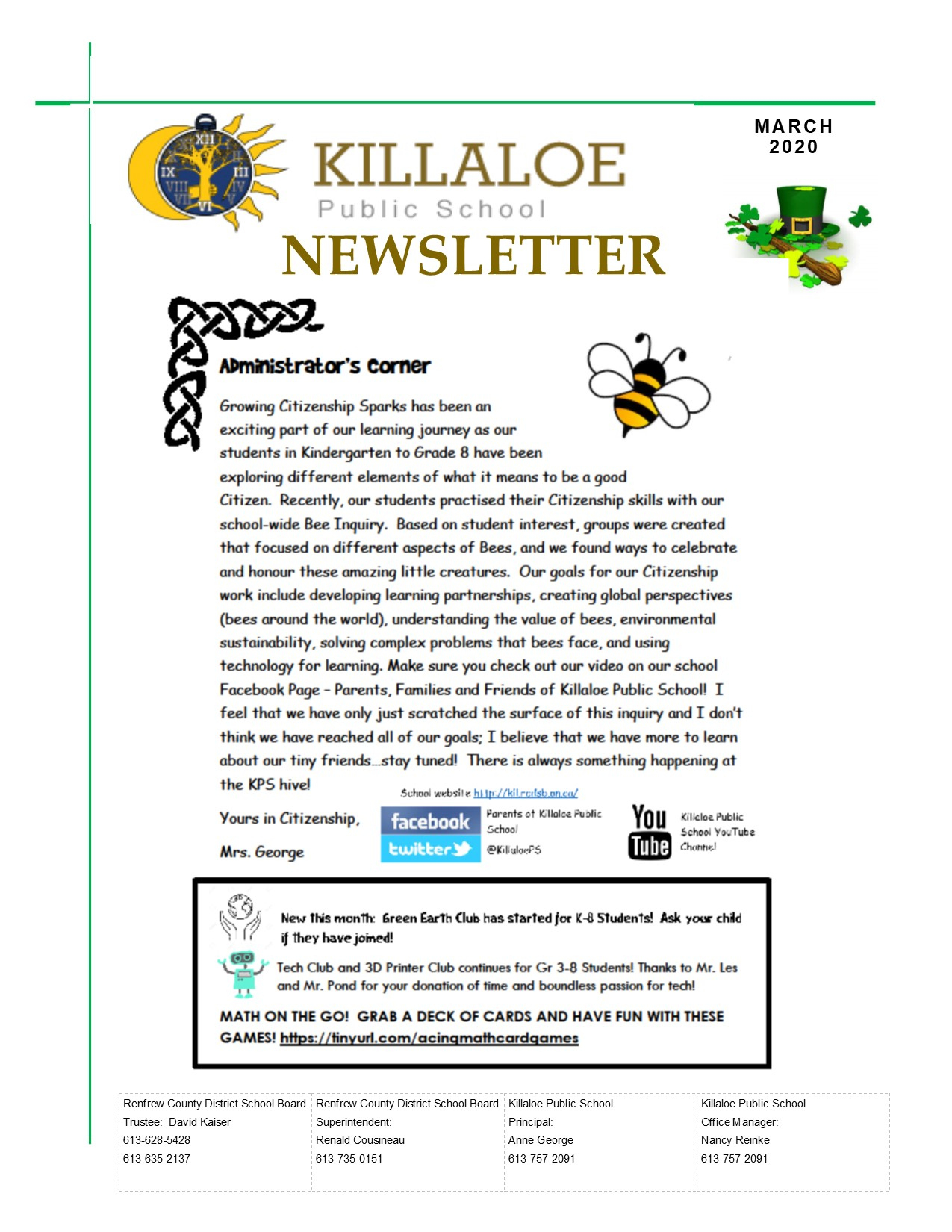 Newsletters - Killaloe Public School for Certificate For Summer Camp Free Templates 2020