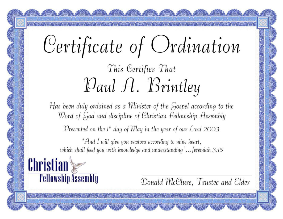 Pastoral Ordination Certificatepatricia Clay - Issuu For Certificate Of for Fascinating Certificate Of Ordination Template