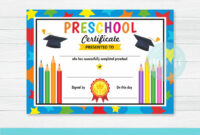 Preschool Graduation Certificate / Fillhand / Blank & | Etsy regarding 7 Kindergarten Graduation Certificates To Print Free
