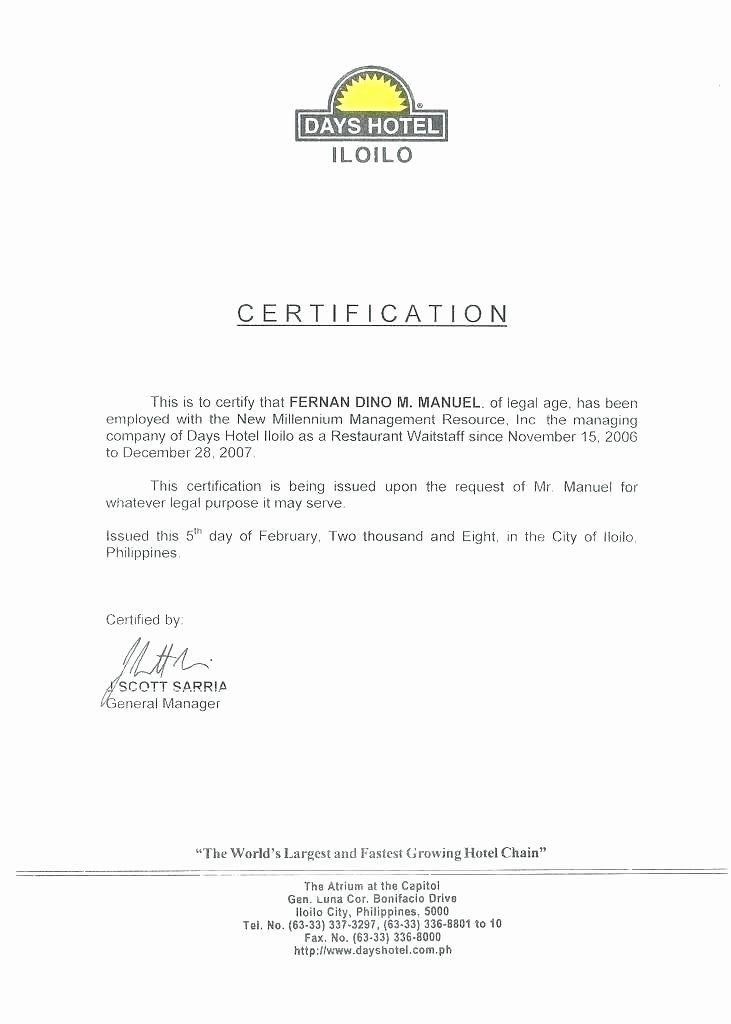 Sample Of Certificate Of Employment Inspirational Sample Certificate with Awesome Template Of Certificate Of Employment