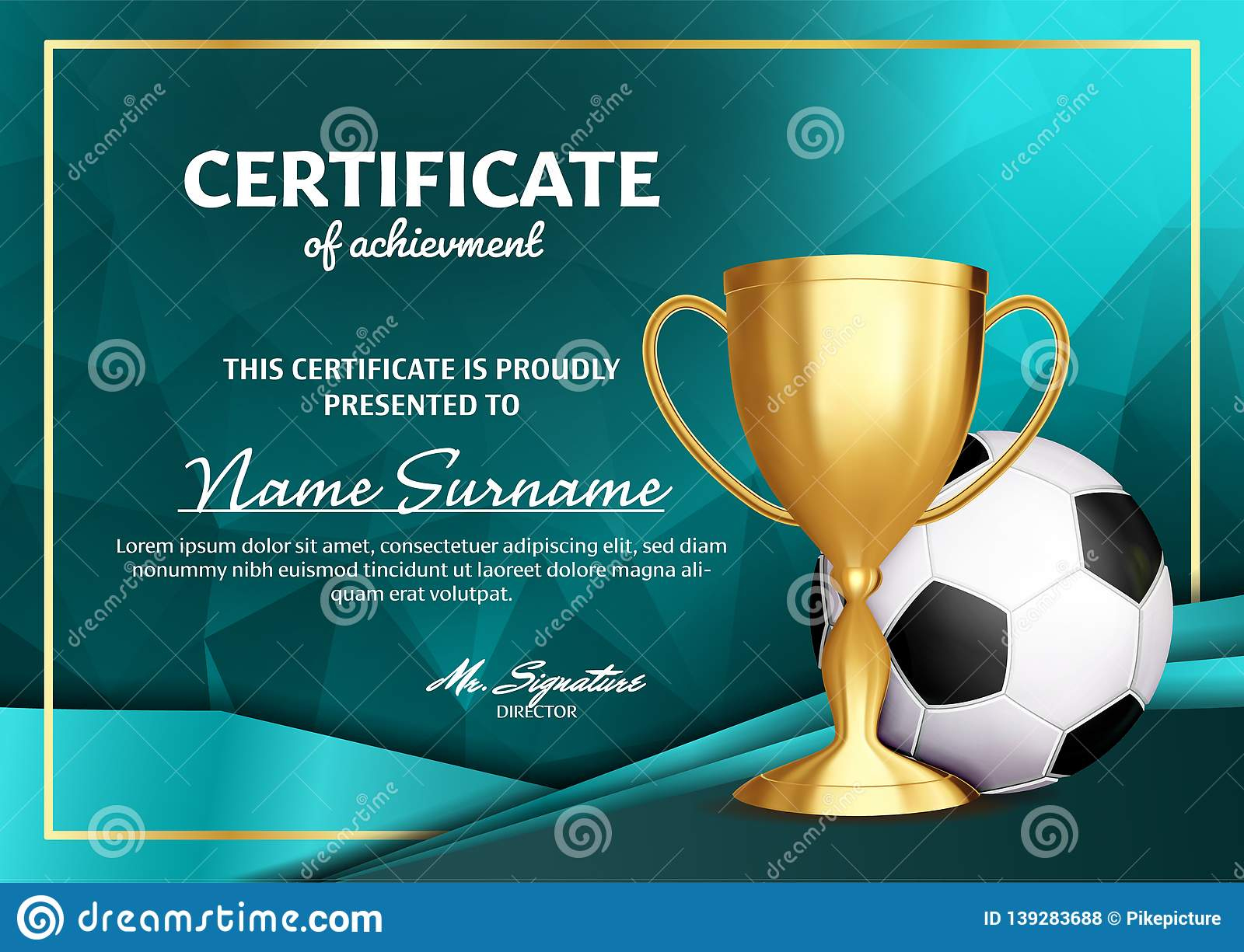 Soccer Certificate Diploma With Golden Cup Vector. Football. Sport regarding Soccer Certificate Template