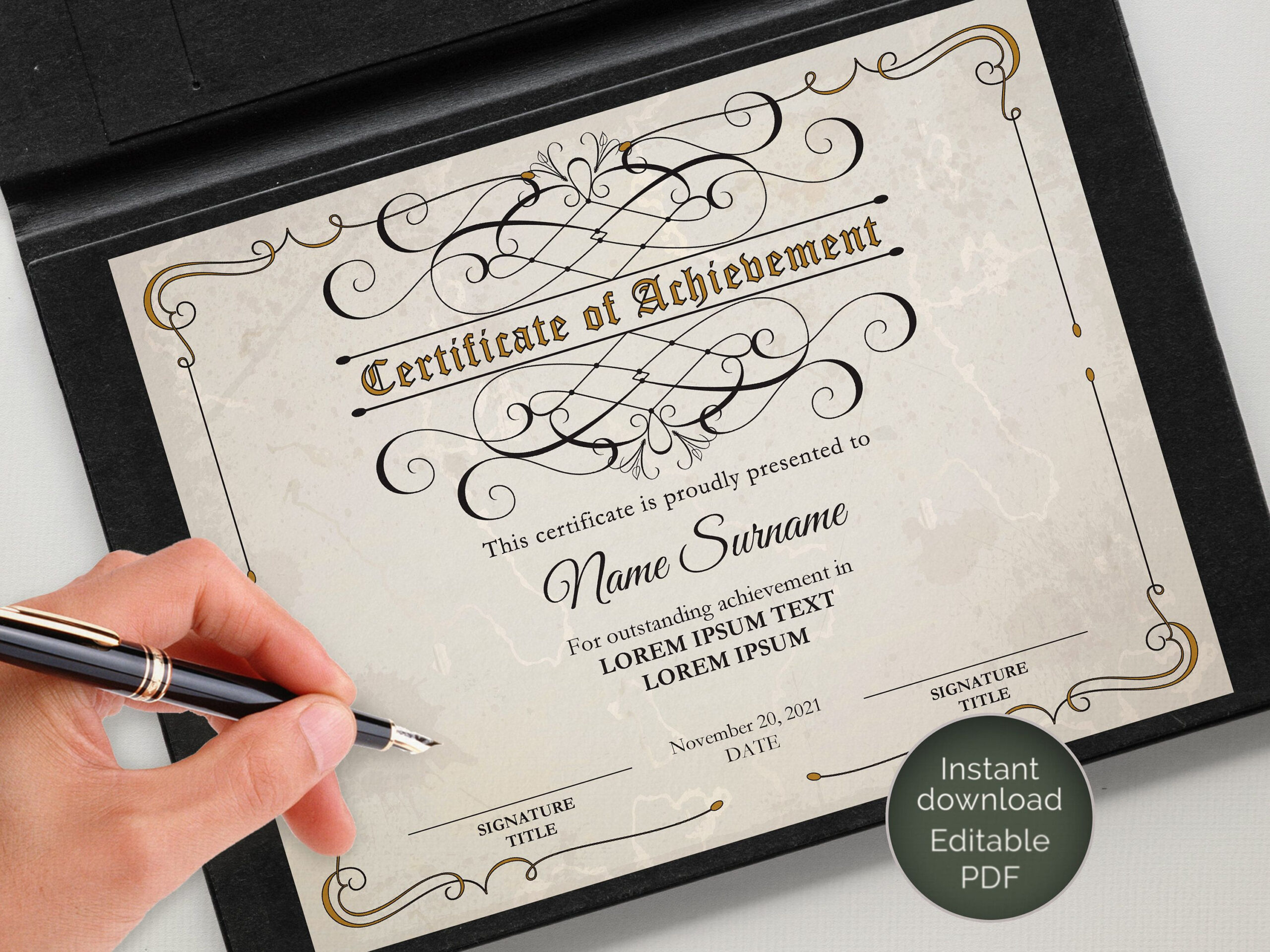 Vintage Certificate Of Achievement, Editable Certificate Template with Free Update Certificates That Use Certificate Templates