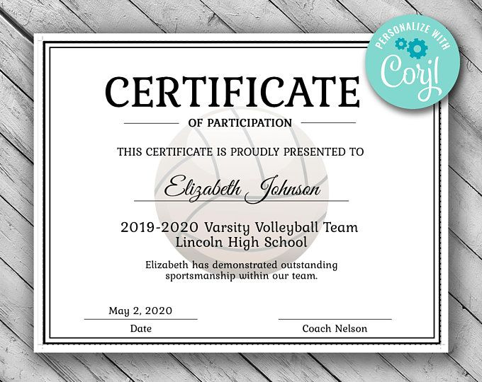 Volleyball Certificate | Certificate Templates, Awards Certificates throughout New Small Certificate Template