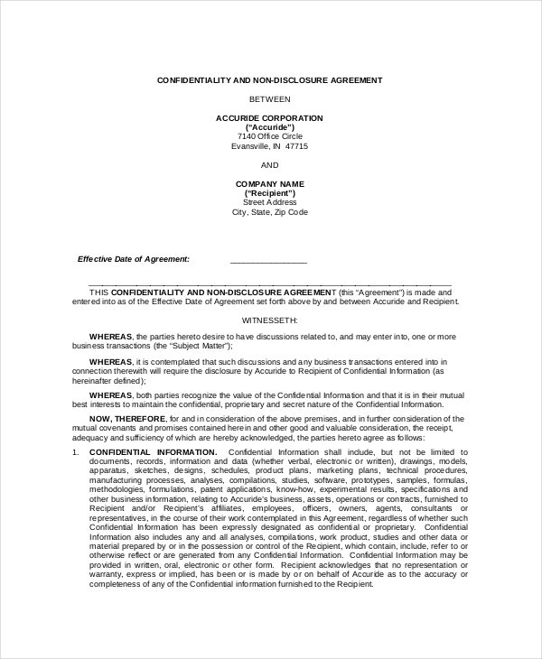 10+ Employee Confidentiality Agreement Templates &amp; Samples - Doc, Pdf with regard to Professional Disclosure Statement Template