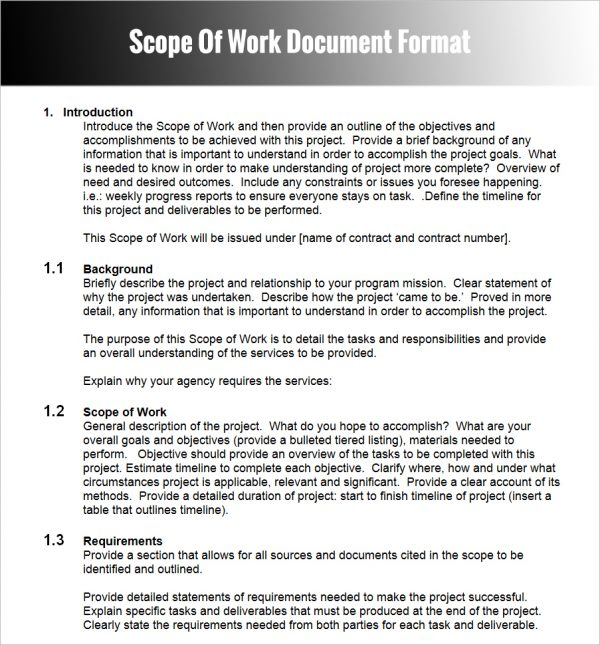 10+ Scope Of Work Templates Free Word, Pdf, Excel, Doc Formats regarding Scope Of Work Contract Template