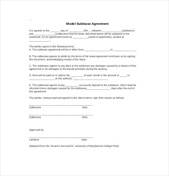 10+ Useful Sublease Agreement Template For House And Apartment with regard to Fresh Modeling Contract Agreement