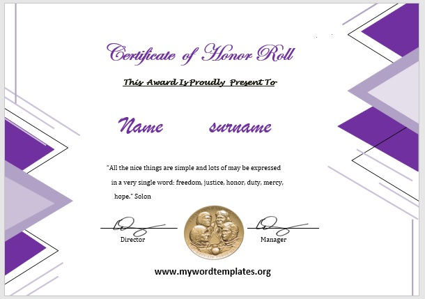 11 Free Honor Roll Certificate Templates - My Word Templates inside Honor Roll Certificate Template