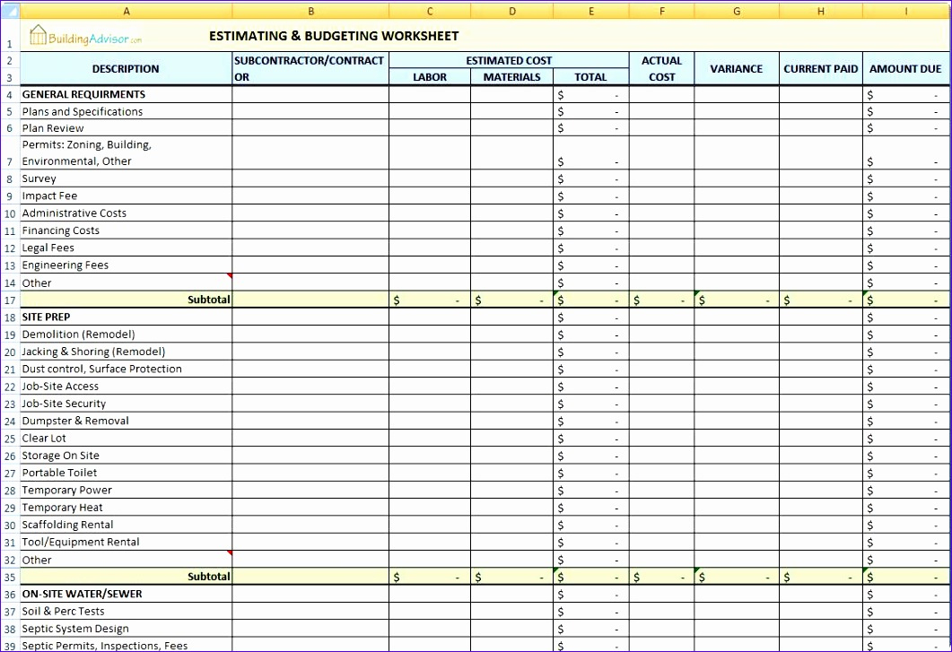 12 Worksheet Template Excel - Excel Templates for Building Cost Spreadsheet Template
