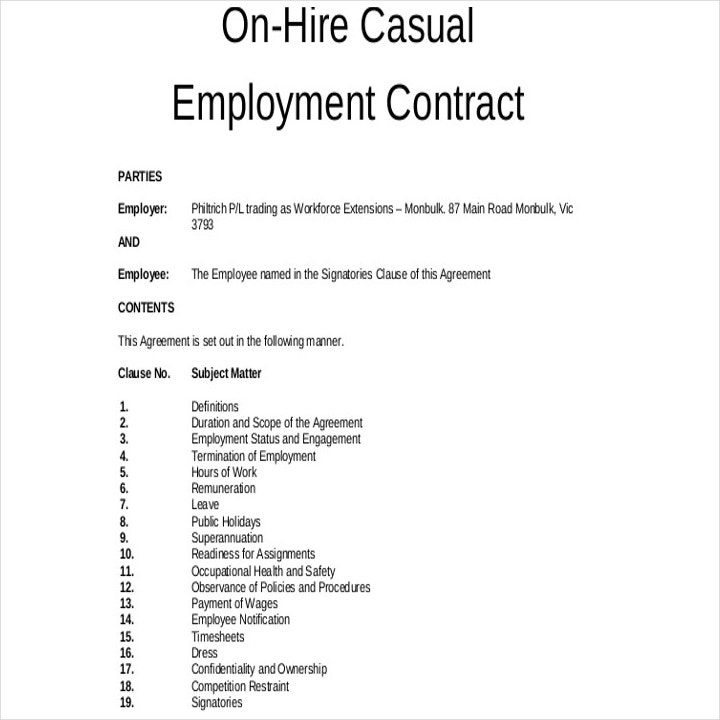 13+ Employment Contracts For Restaurants, Cafes, And Bakeries In Ms with Fascinating Casual Labour Contract Template