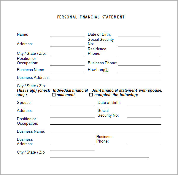 15+ Sample Personal Financial Statement Templates | Sample Templates pertaining to Formal Statement Template