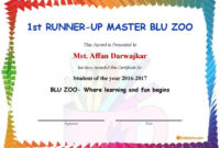 1St Runner-Up Master Blu Zoo - Student Of The Year 2016-2017 regarding Student Of The Year Award Certificate Templates