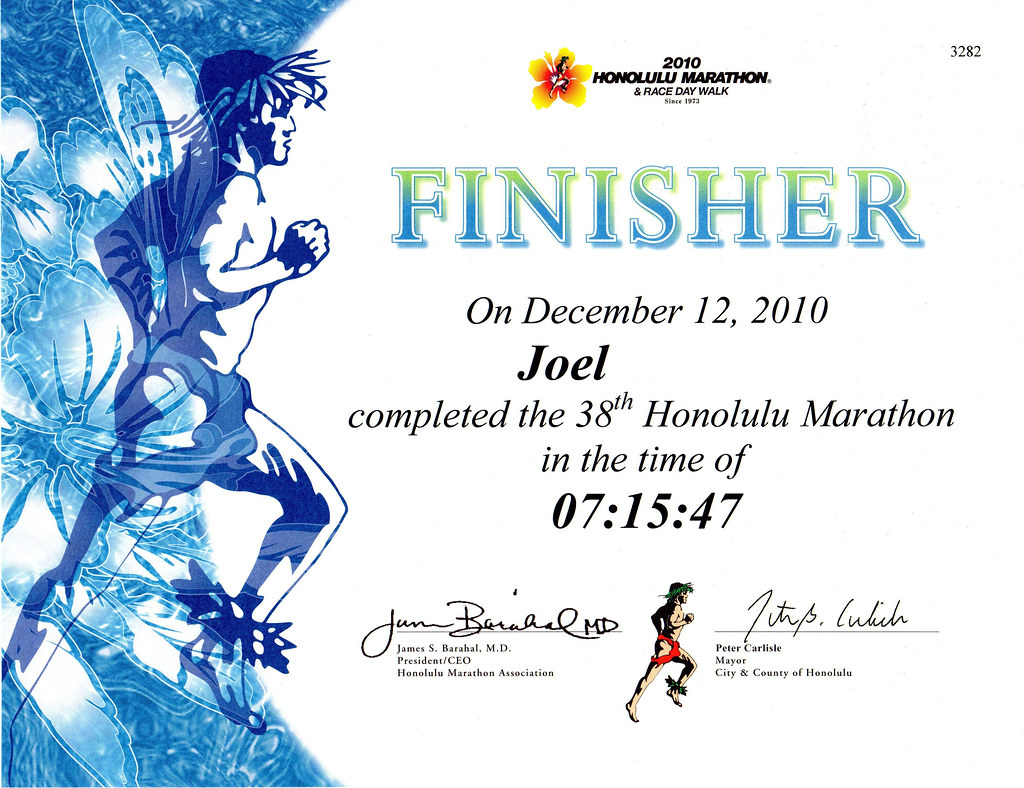 2010 Honolulu Marathon Certificate | Joel | Flickr regarding Awesome Marathon Certificate Templates