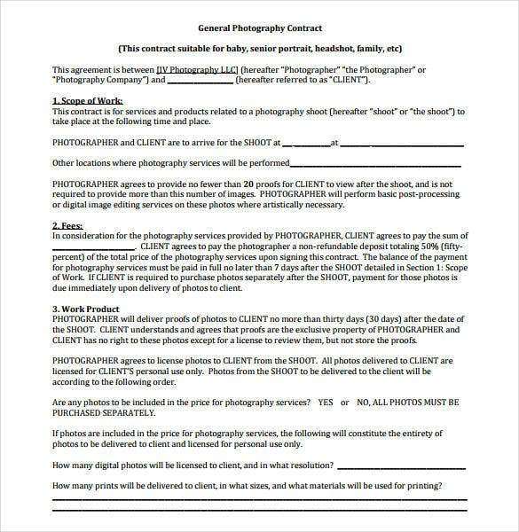 22+ Photography Contract Templates - Word, Pdf, Apple Pages, Google regarding Portrait Photography Contract Template
