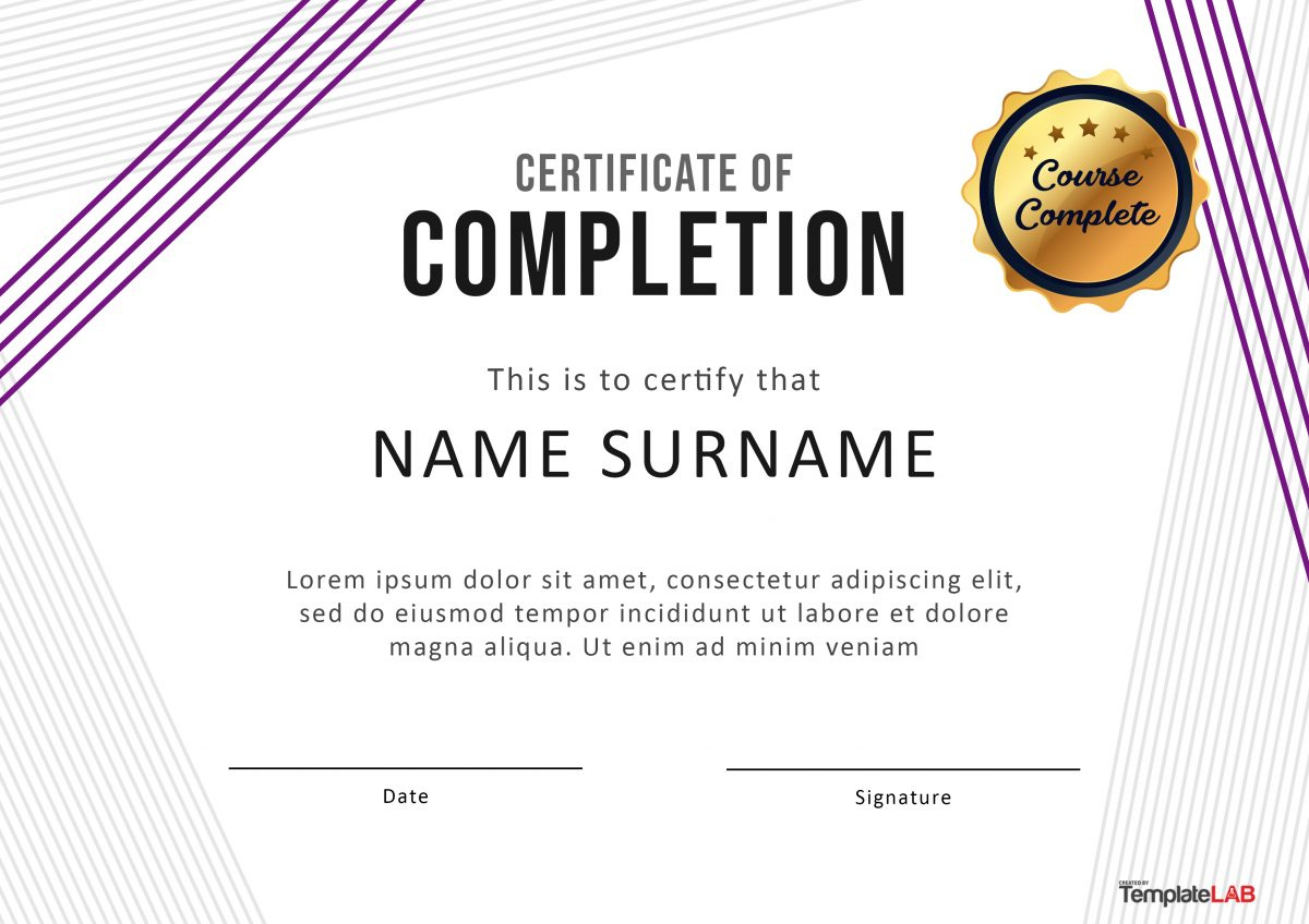 23 Free Certificate Of Completion Templates [Word, Powerpoint] with regard to Fresh Free Certificate Of Completion Template Word