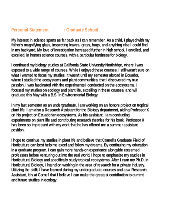 26+ Personal Statement Templates Free Pdf, Word, Samples, Examples inside Graduate School Personal Statement Template