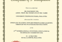 27Th International Invention & Innovation Exhibition (Itex With for International Conference Certificate Templates