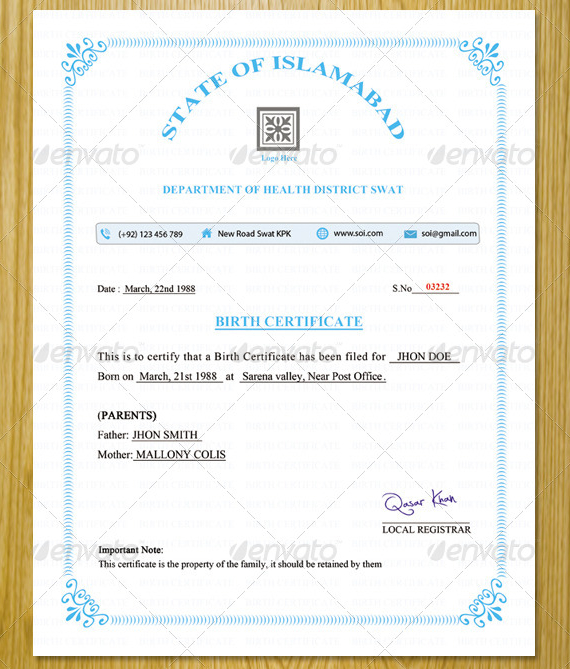 4+ Official Birth Certificate Templates - Psd, Ai, Word, Indesign for Official Birth Certificate Template