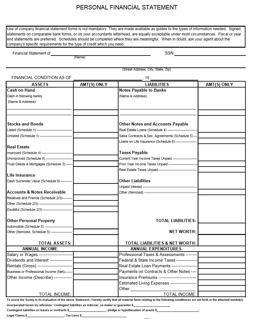 40+ Personal Financial Statement Templates &amp; Forms - Template Lab With pertaining to Personal Investment Policy Statement Template