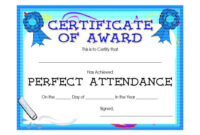 40 Printable Perfect Attendance Award Templates &amp;amp; Ideas intended for Fascinating Perfect Attendance Certificate Free Template