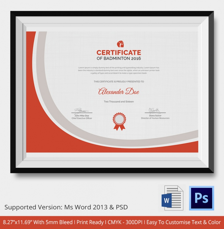 5 Badminton Certificates - Psd &amp; Word Designs | Design Trends - Premium regarding Badminton Certificate Template