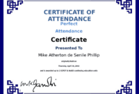 5+ Certificate Of Attendance Templates - Word Excel Templates pertaining to Perfect Attendance Certificate Template Editable
