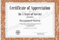 5 Years Of Service Editable Certificate Of Appreciation | Etsy In 2021 with regard to Student Council Certificate Template 8 Ideas Free