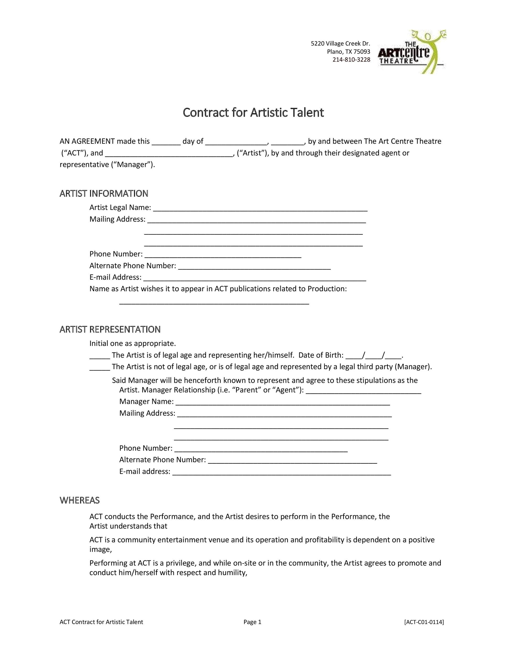 50 Artist Management Contract Templates (Ms Word) ᐅ Templatelab with Simple Commission Only Contract Template